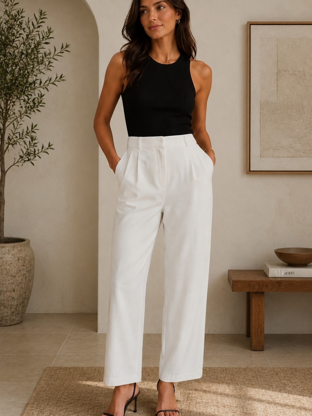 Talbots White High-Waist Straight-Leg Trousers